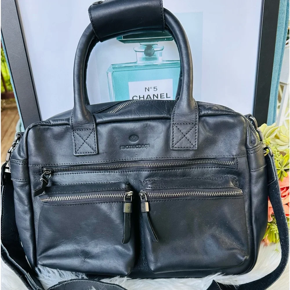 Micmacbags Black Cowhide Handmade Leather Bag with removable shoulder strap